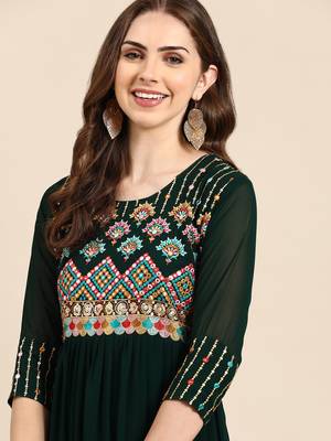 women's ankle length scoop neck green embellished anarkali kurta 1