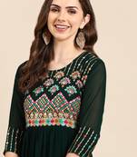 women's ankle length scoop neck green embellished anarkali kurta