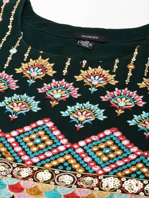 women's ankle length scoop neck green embellished anarkali kurta 3