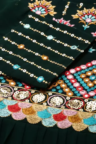 women's ankle length scoop neck green embellished anarkali kurta