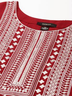 women's ankle length round neck maroon embellished anarkali kurta 3