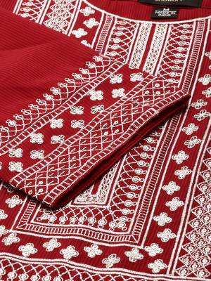 women's ankle length round neck maroon embellished anarkali kurta 4
