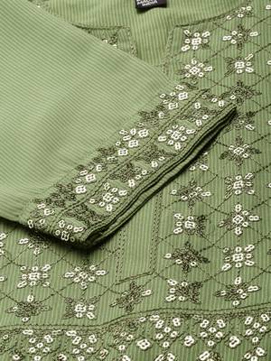 women's ankle length round neck green embellished anarkali kurta 4