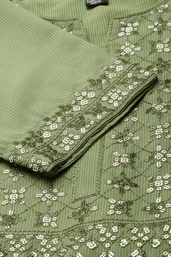 women's ankle length round neck green embellished anarkali kurta