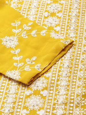women's ankle length round neck yellow embellished anarkali kurta 4