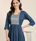 women's ankle length round neck teal solid anarkali kurta