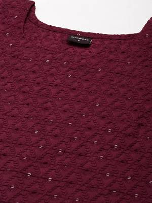 women's calf length round neck purple embellished straight kurta 3