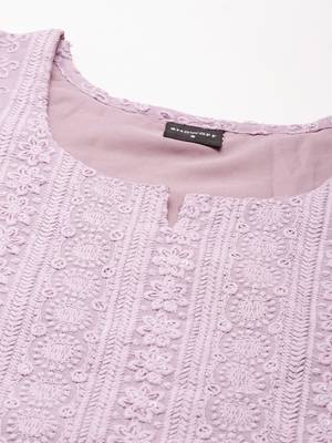 women's calf length round neck lavender embellished straight kurta 3