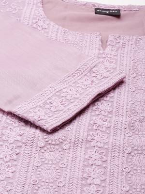 women's calf length round neck lavender embellished straight kurta 4
