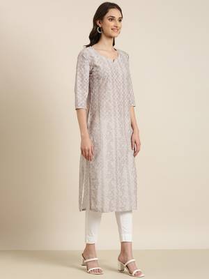 women's calf length round neck sea green embellished straight kurta 4