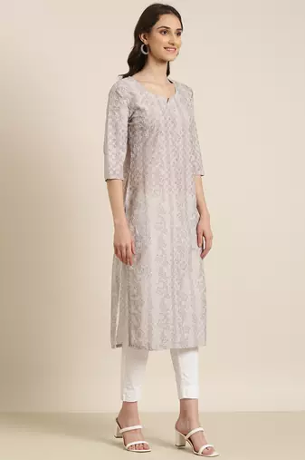 women's calf length round neck sea green embellished straight kurta