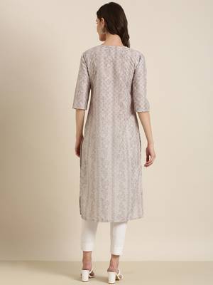 women's calf length round neck sea green embellished straight kurta 5