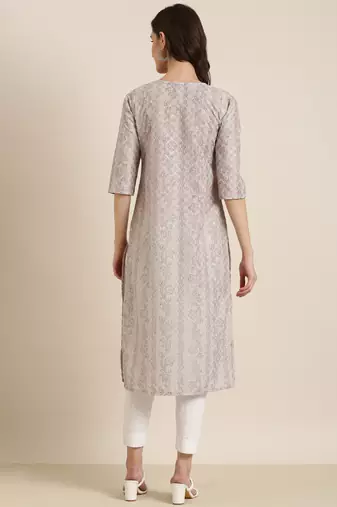 women's calf length round neck sea green embellished straight kurta