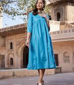 Teal Embroidered Slant Empire Seam Kurta