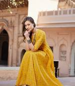 Yellow Lotus Floral Long Anarkali Kurta