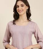 women's calf length round neck lavender embellished straight kurta