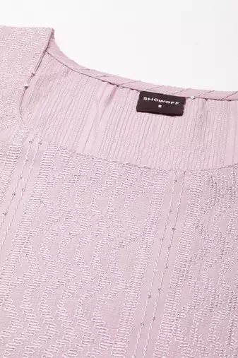 women's calf length round neck lavender embellished straight kurta