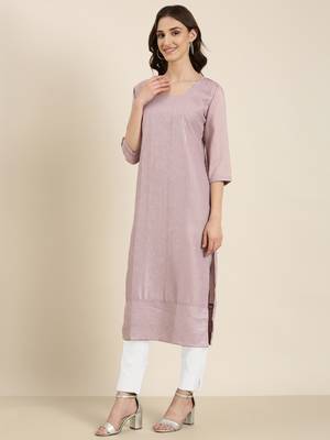 women's calf length round neck lavender embellished straight kurta 5