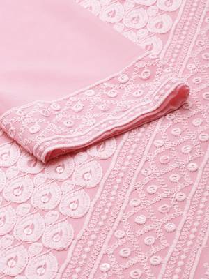 women's calf length round neck pink embellished straight kurta 4