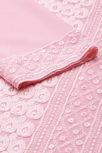 women's calf length round neck pink embellished straight kurta
