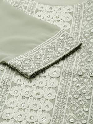women's calf length round neck olive embellished straight kurta 4