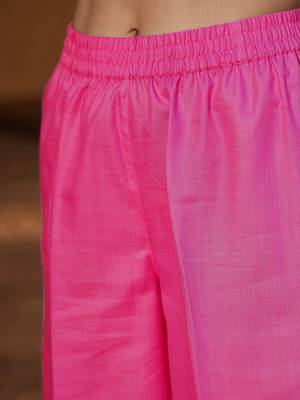 Fuchsia Embroidered Sleeve Shirt Kurti With Palazzos 4