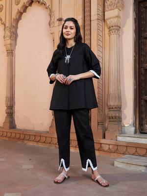 Black Lace Detail Short Kurti With Palazzos 1