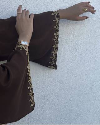 Grand Chocolate Brown Kaftan Gown with Gold Zari & Bead Work | Event Dress 4