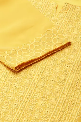 women's calf length round neck mustard embellished straight kurta