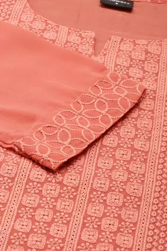 women's calf length round neck peach embellished straight kurta
