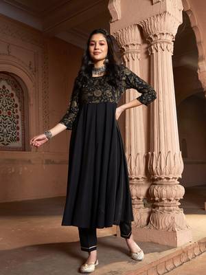 Black Floral Bodice Foil Anarkali Kurta With Pants 1