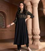 Black Floral Bodice Foil Anarkali Kurta With Pants