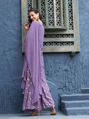 Purple Emb Short Kurta With Foil Palazzo And Dupatta 2
