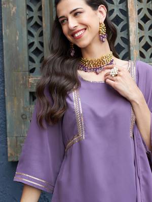 Purple Emb Short Kurta With Foil Palazzo And Dupatta 4