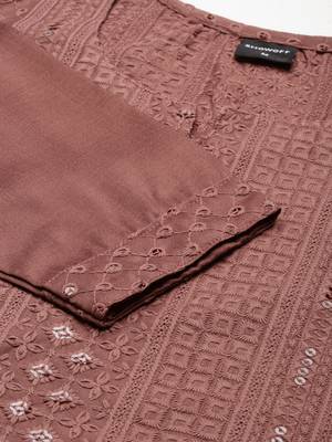 women's calf length round neck brown embellished straight kurta 4