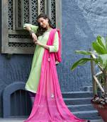 Green & Purple Gota Anarkali Kurta Set With Fuchsia Dupatta