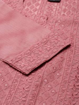 women's calf length round neck mauve embellished straight kurta 4