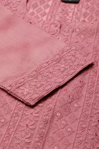 women's calf length round neck mauve embellished straight kurta