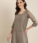 women's calf length round neck taupe embellished straight kurta