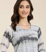 women's calf length round neck grey embellished straight kurta