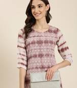 women's calf length round neck mauve embellished straight kurta