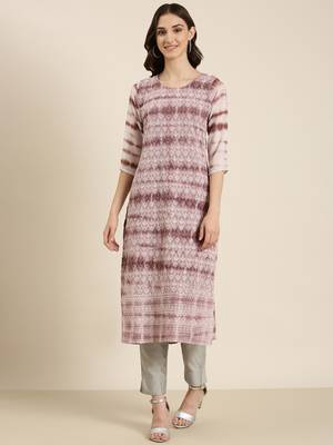 women's calf length round neck mauve embellished straight kurta 2