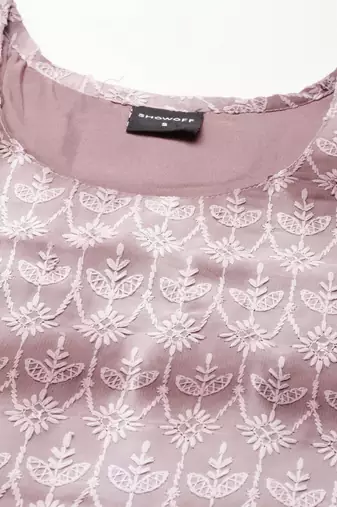 women's calf length round neck mauve embellished straight kurta