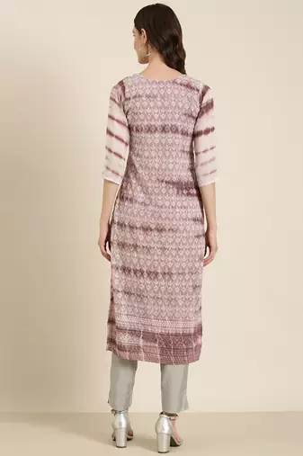 women's calf length round neck mauve embellished straight kurta