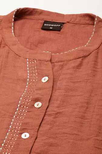 women's calf length round neck pink solid straight kurta