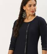 women's calf length round neck navy blue solid straight kurta