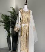 Sale Luxury White Kaftan Handcrafted Georgette Embroidered Work Party Wear Fully Stitched Dresses 0239
