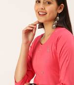women's calf length round neck pink solid straight kurta