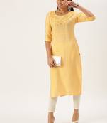 women's calf length round neck orange solid straight kurta
