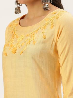 women's calf length round neck orange solid straight kurta 5